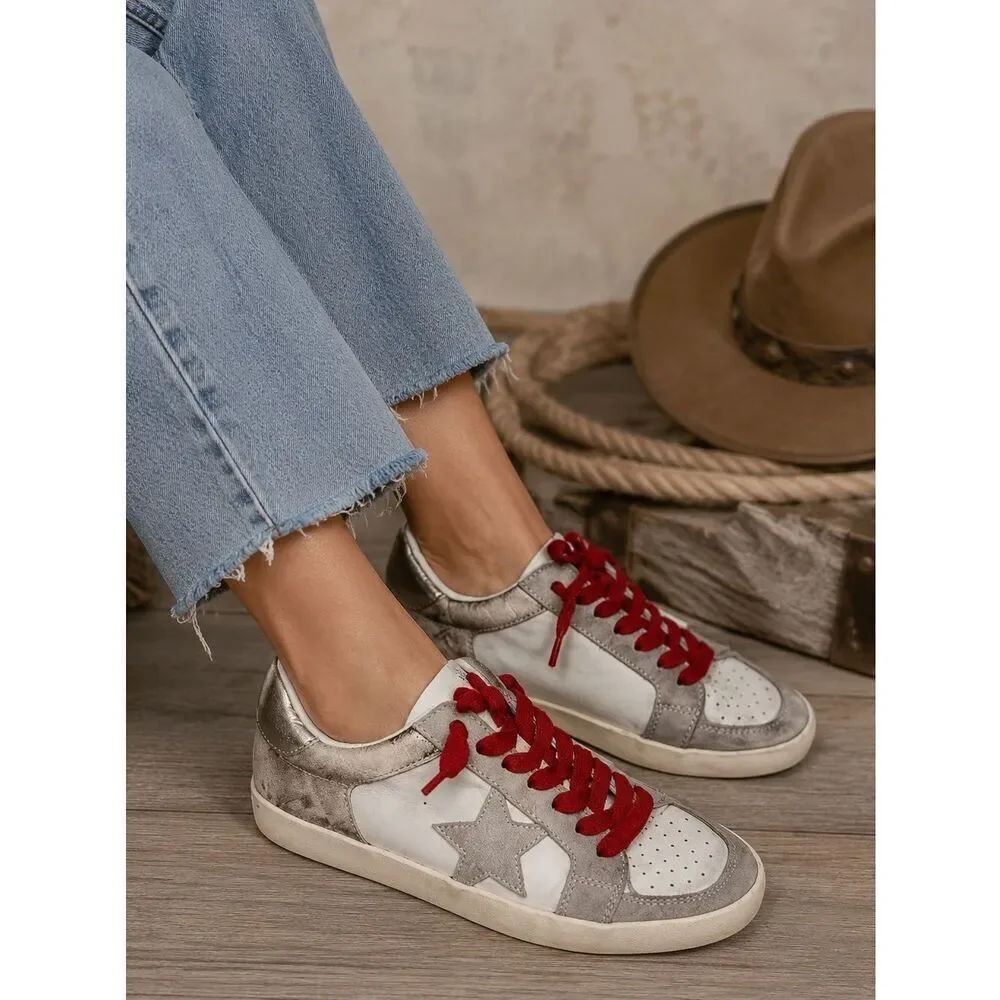 Vintage Havana Multimix Houndstooth Red Laces Sneaker Sz 8 Western Chic Preppy